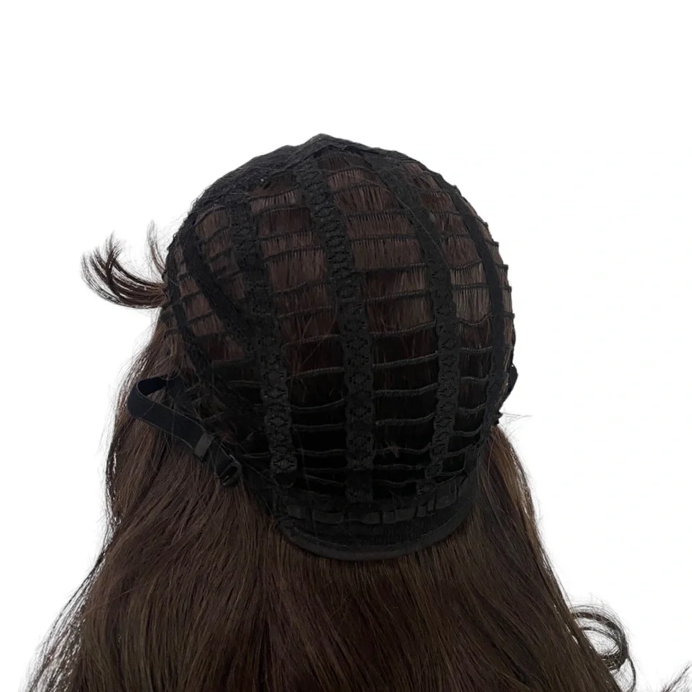 Vegan Wavy Chocolate Brown wig with bangs 25”